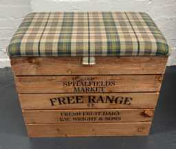 Large Wooden Storage Box With Fabric Upholstered Hinged Lid/Seat - thumbnail 1