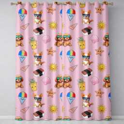 Cute Summer Dog Light Pink Background Ice Cream Starfish Seamless Pattern Readymade Eyelet Ring Top Thermal 100% Blackout Curtains - thumbnail 2