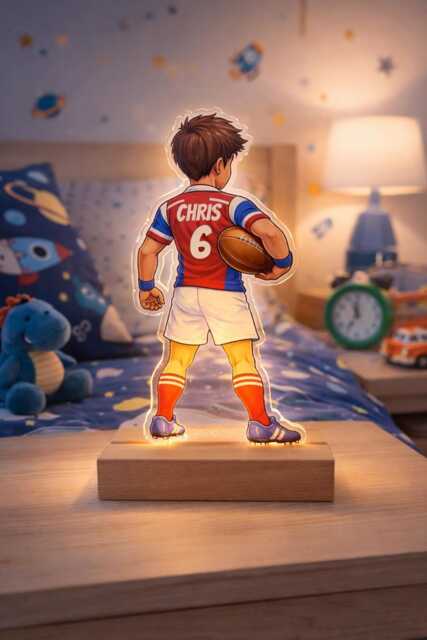 Personalised Rugby Night Light - Custom Name Lamp Kids Bedroom Led Gift - image 1