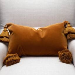 Brown Velvet Pillow - Cover With Tassels Caramel Accent For Couch - thumbnail 2