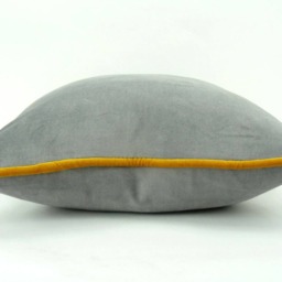 Grey Velvet Pillow With Mustard Yellow Piping - Cotton Cushion - thumbnail 4