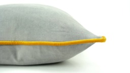 Grey Velvet Pillow With Mustard Yellow Piping - Cotton Cushion - thumbnail 1