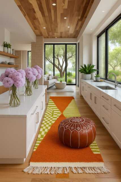 Handwoven Beni Ourain Runner Rug Authentic Berber Wool, Orange & White - image 1