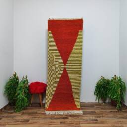 Handwoven Beni Ourain Runner Rug Authentic Berber Wool, Orange & White - thumbnail 2