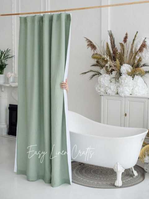 Waterproof Linen Shower Curtain Panel, Wide Drape With Waterproof Lining, Douche Curtain, Custom Clawfoot Tub - image 1