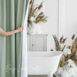 Waterproof Linen Shower Curtain Panel, Wide Drape With Waterproof Lining, Douche Curtain, Custom Clawfoot Tub - thumbnail 3