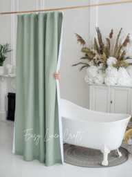 Waterproof Linen Shower Curtain Panel, Wide Drape With Waterproof Lining, Douche Curtain, Custom Clawfoot Tub - thumbnail 1