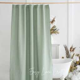 Waterproof Linen Shower Curtain Panel, Wide Drape With Waterproof Lining, Douche Curtain, Custom Clawfoot Tub - thumbnail 2