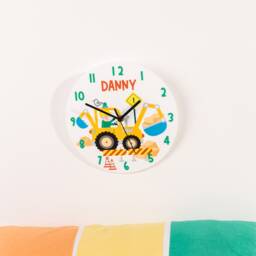 Children's Personalised Digger Truck Bedroom Clock - Kids Wall Decoration Quiet Construction Nursery Room - thumbnail 3
