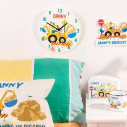 Children's Personalised Digger Truck Bedroom Clock - Kids Wall Decoration Quiet Construction Nursery Room - thumbnail 2