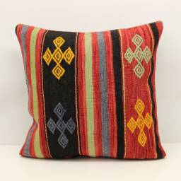 Handmade Kilim Pillow Cover 24x24, Rustic Home Decor - thumbnail 2