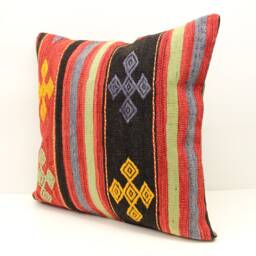 Handmade Kilim Pillow Cover 24x24, Rustic Home Decor - thumbnail 1