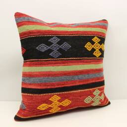 Handmade Kilim Pillow Cover 24x24, Rustic Home Decor - thumbnail 3