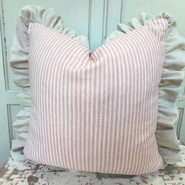 Cushions Made in Fermoie Luxury Designer Poulton Stripe Light Pink Cushion Pillow Throw Cover Ruffle - image 1