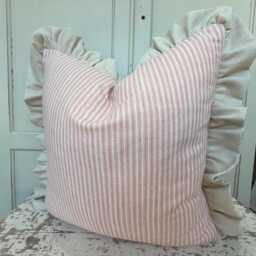 Cushions Made in Fermoie Luxury Designer Poulton Stripe Light Pink Cushion Pillow Throw Cover Ruffle - thumbnail 2