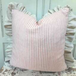 Cushions Made in Fermoie Luxury Designer Poulton Stripe Light Pink Cushion Pillow Throw Cover Ruffle - thumbnail 1