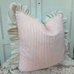 Cushions Made in Fermoie Luxury Designer Poulton Stripe Light Pink Cushion Pillow Throw Cover Ruffle - thumbnail 3