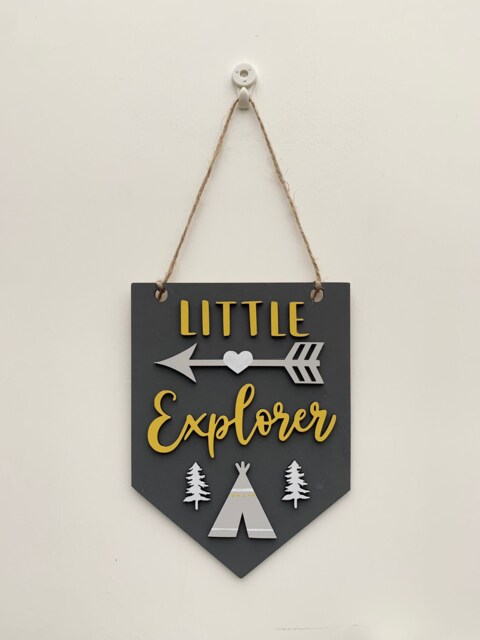 Little Explorer Sign - Nursery Wall Decor Little Explorer Hanging Art Playroom New Baby Gift - image 1