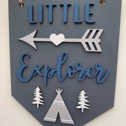 Little Explorer Sign - Nursery Wall Decor Little Explorer Hanging Art Playroom New Baby Gift - thumbnail 2