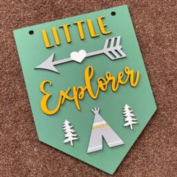 Little Explorer Sign - Nursery Wall Decor Little Explorer Hanging Art Playroom New Baby Gift - thumbnail 3