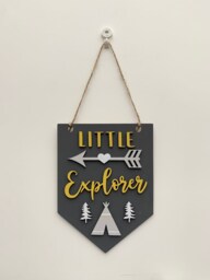 Little Explorer Sign - Nursery Wall Decor Little Explorer Hanging Art Playroom New Baby Gift - thumbnail 1