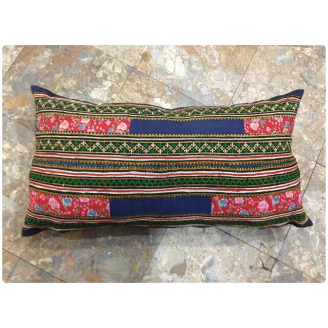 Vintage Handmade Tribal Hmong Embroidered Hemp Cotton Pillow Cover - image 1
