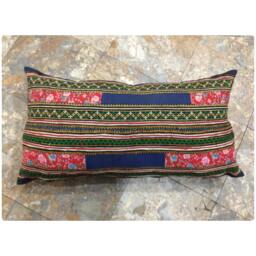 Vintage Handmade Tribal Hmong Embroidered Hemp Cotton Pillow Cover - thumbnail 1
