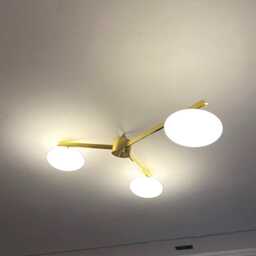 Mid-Century 3 Light Glass Globe Pendant Lelli Style Dining Room Fixture Brass Ceiling Chandelier Lighting - thumbnail 2