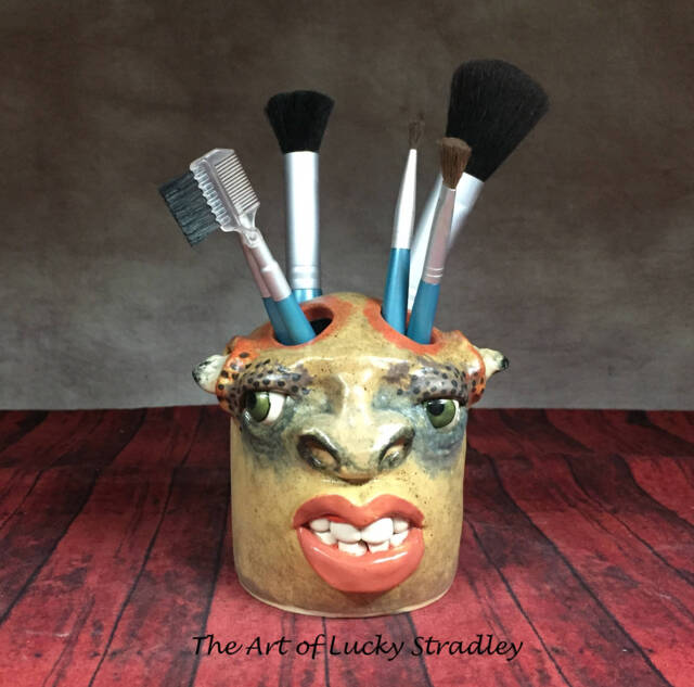 Toothbrush/Needle Holder -Ready To Ship - Wheel Thrown, Hand Altered & Sculpted Holder For Your Toothbrushes Or Crafting Supplies. How Cool - image 1