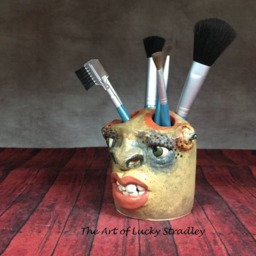 Toothbrush/Needle Holder -Ready To Ship - Wheel Thrown, Hand Altered & Sculpted Holder For Your Toothbrushes Or Crafting Supplies. How Cool - thumbnail 2