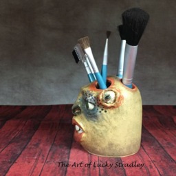 Toothbrush/Needle Holder -Ready To Ship - Wheel Thrown, Hand Altered & Sculpted Holder For Your Toothbrushes Or Crafting Supplies. How Cool - thumbnail 3