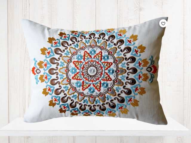 Embroidered Medallion Pillow Cover, Kravet Rust Brown Fabric - image 1