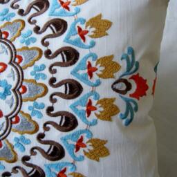 Embroidered Medallion Pillow Cover, Kravet Rust Brown Fabric - thumbnail 3