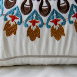 Embroidered Medallion Pillow Cover, Kravet Rust Brown Fabric - thumbnail 2