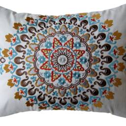 Embroidered Medallion Pillow Cover, Kravet Rust Brown Fabric - thumbnail 4
