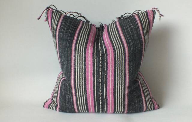 "Vintage Hmong Handwoven Pillow Cover Bohemian Textile, Pastel Stripes, 20""x20" - image 1