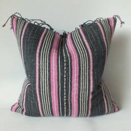 "Vintage Hmong Handwoven Pillow Cover Bohemian Textile, Pastel Stripes, 20""x20" - thumbnail 2