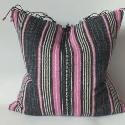 "Vintage Hmong Handwoven Pillow Cover Bohemian Textile, Pastel Stripes, 20""x20" - thumbnail 4
