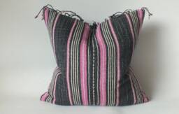 "Vintage Hmong Handwoven Pillow Cover Bohemian Textile, Pastel Stripes, 20""x20" - thumbnail 1