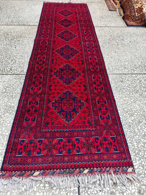 Handmade Bukhara Afghan Runner Rug Vintage Hallway Entryway Wool Rug - 9.8x2.6 Ft - image 1