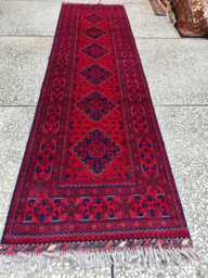 Handmade Bukhara Afghan Runner Rug Vintage Hallway Entryway Wool Rug - 9.8x2.6 Ft - thumbnail 1