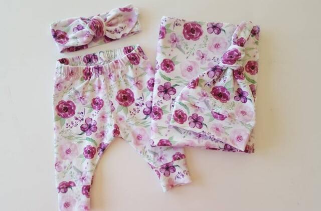Purple Swaddle Blanket & Neborn Hat Or Headband Set. Newborn Girl Take Home Photo Prop. Baby Shower Gift - image 1