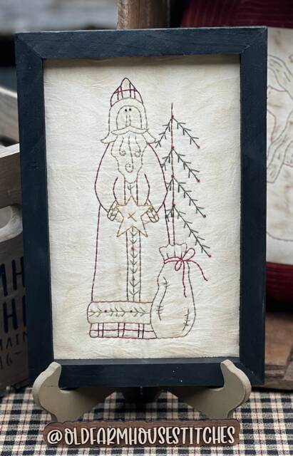 Father Christmas Primitive Stitchery Framed Print - image 1