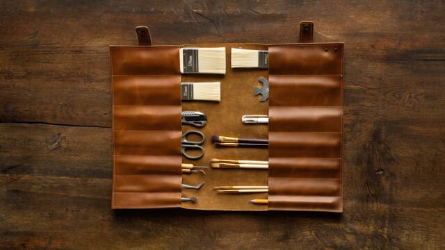 Leather Brush Roll, Artist Pen Case, Stationery Organizer, Handcrafted Tool Holder - image 1