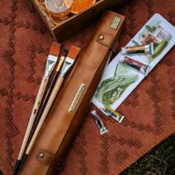 Leather Brush Roll, Artist Pen Case, Stationery Organizer, Handcrafted Tool Holder - thumbnail 4