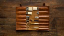 Leather Brush Roll, Artist Pen Case, Stationery Organizer, Handcrafted Tool Holder - thumbnail 1