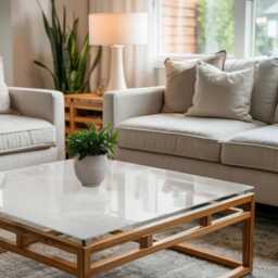 Smooth White Color Glass Table Top, Elegant Surface, Scratch-Resistant Layer, Scandinavian-style Top - thumbnail 3