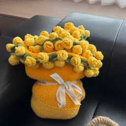 Custom Crochet Yellow Rose Bouquet Blanket, Embroidered Name, Mother's Day Gift - thumbnail 3