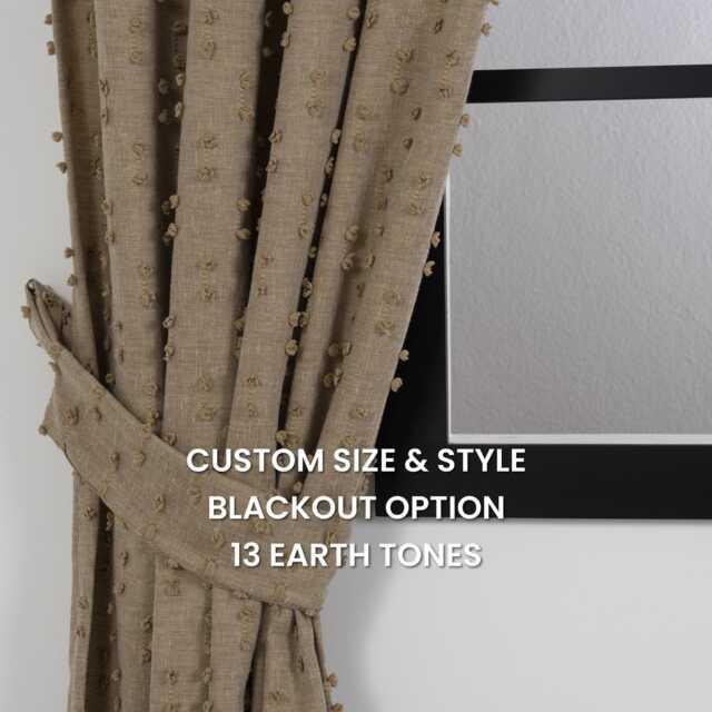 Mustard Yellow Pom Curtains - Custom Linen Look Drapes With Blackout Option - image 1