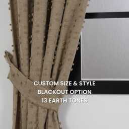 Mustard Yellow Pom Curtains - Custom Linen Look Drapes With Blackout Option - thumbnail 1